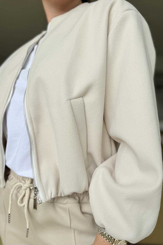 Made in Italy Beluga Soft Crop Bomber Jacket Stone